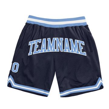 Custom Navy Light Blue-White Authentic Throwback Basketball Shorts