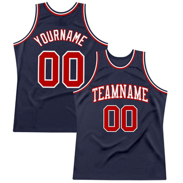 Custom Navy Red-White Authentic Throwback Basketball Jersey