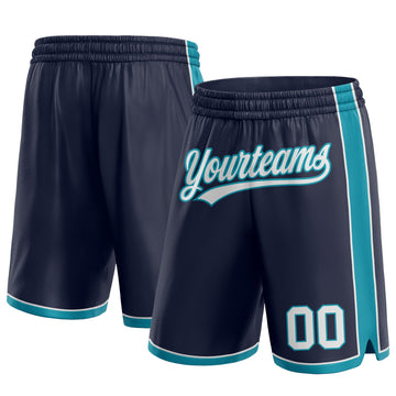 Custom Navy White-Teal Authentic Basketball Shorts