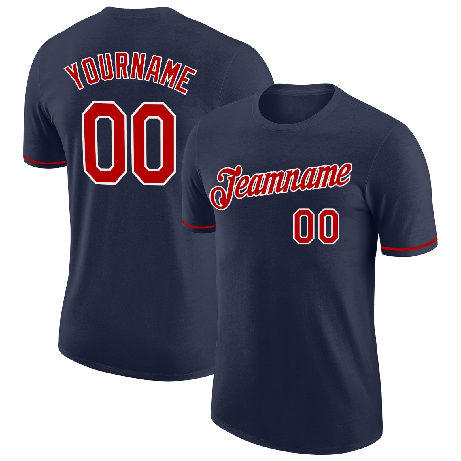 Custom Navy Red-White Performance T-Shirt