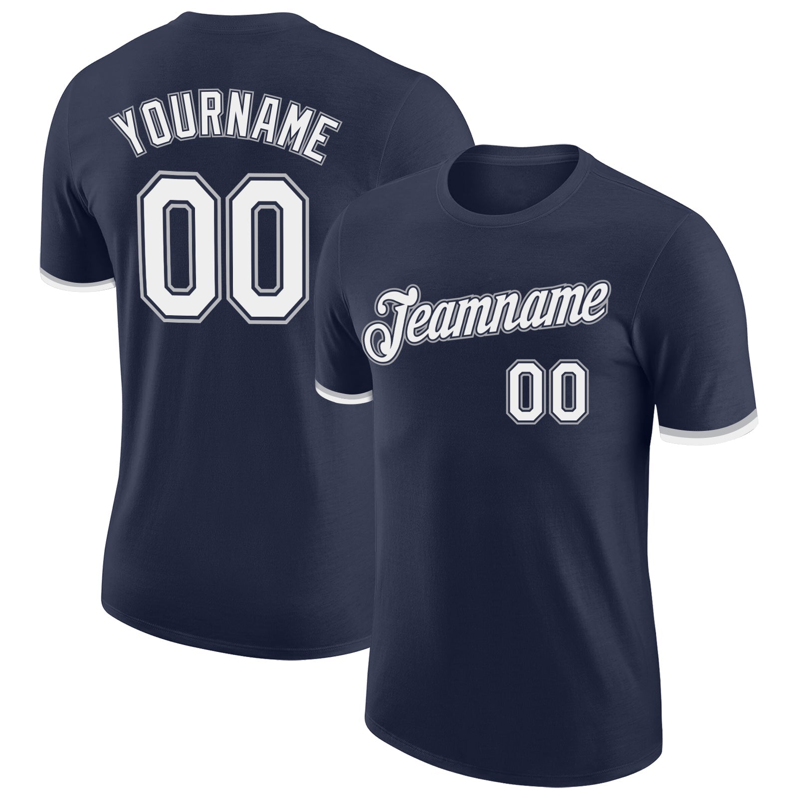 Custom Navy White-Gray Performance T-Shirt