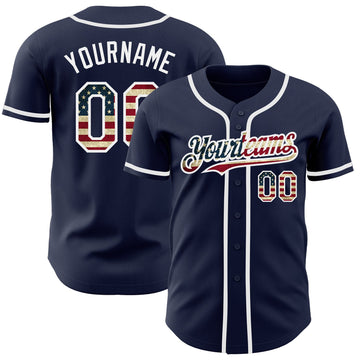 Custom Navy Vintage USA Flag-White Authentic Baseball Jersey