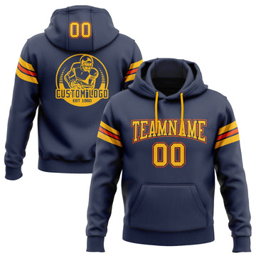 Custom Stitched Navy Gold-Orange Football Pullover Sweatshirt Hoodie