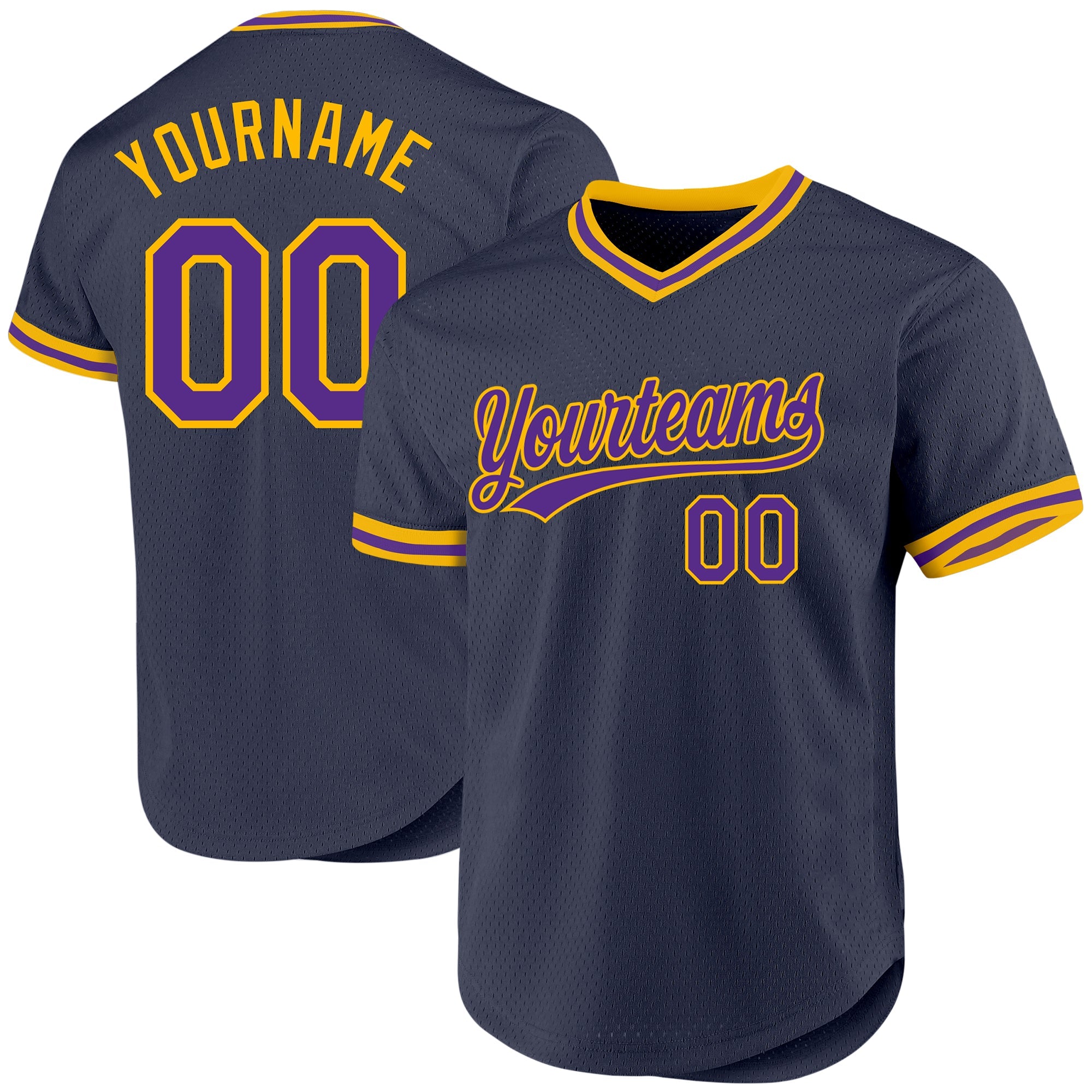 Custom Navy Purple-Gold Authentic Throwback Baseball Jersey