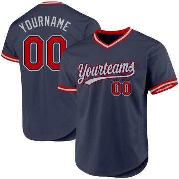 Custom Navy Red-Gray Authentic Throwback Baseball Jersey