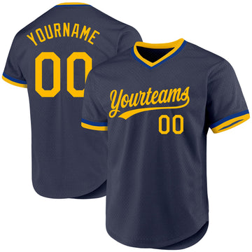 Custom Navy Gold-Royal Authentic Throwback Baseball Jersey