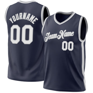 Custom Navy White-Gray Authentic Throwback Basketball Jersey