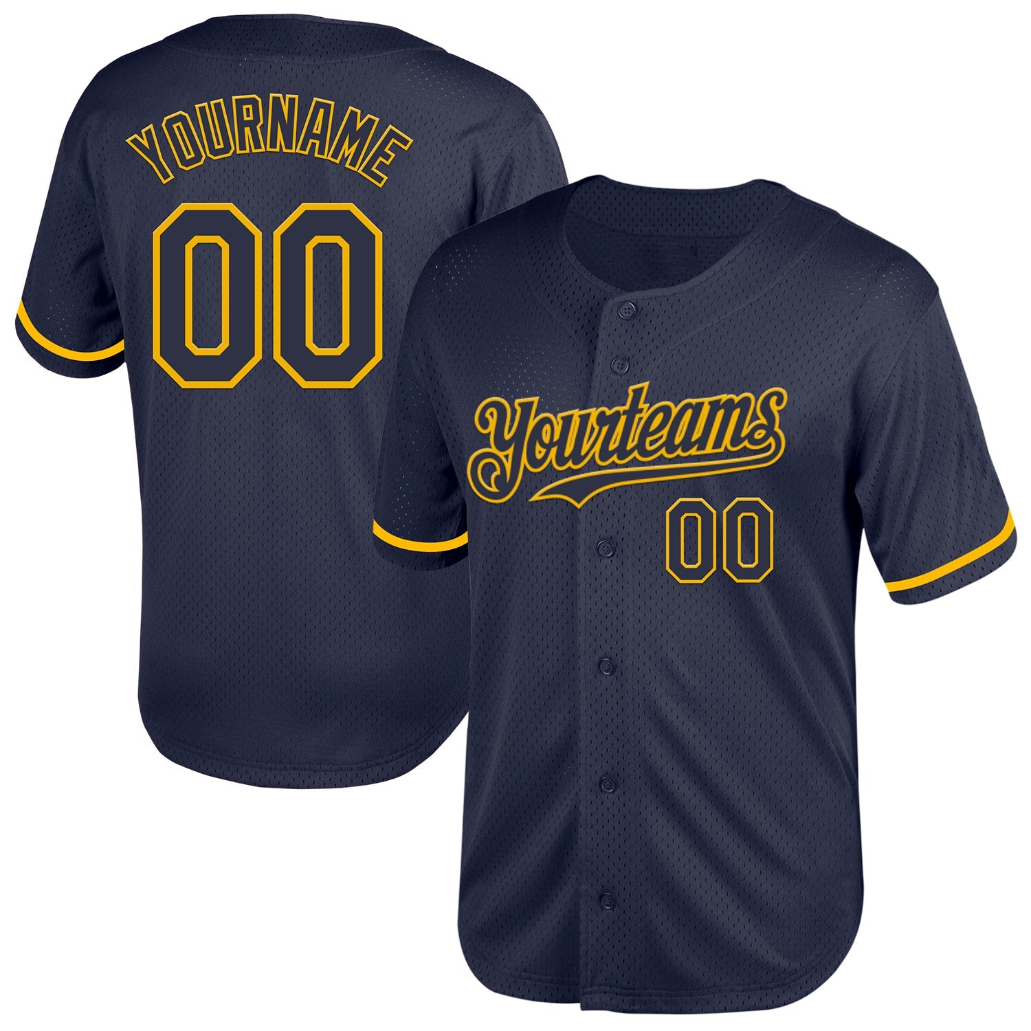 Custom Navy Gold Mesh Authentic Throwback Baseball Jersey