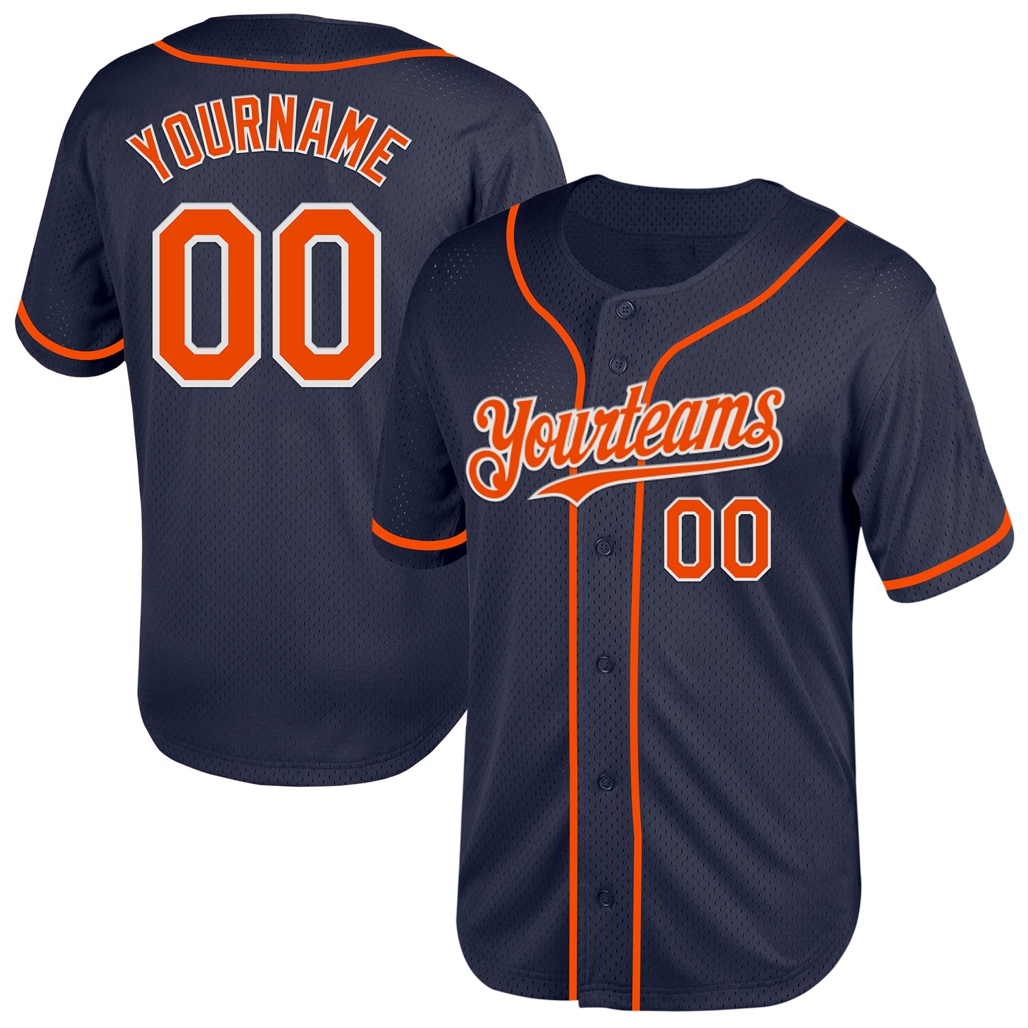 Custom Navy Orange-White Mesh Authentic Throwback Baseball Jersey