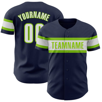 Custom Navy White-Neon Green Authentic Baseball Jersey