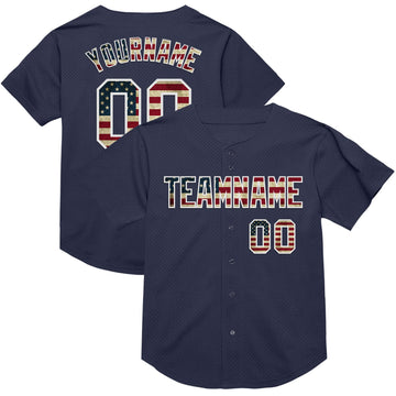 Custom Navy Vintage USA Flag-White Mesh Authentic Throwback Baseball Jersey