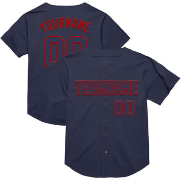 Custom Navy Red Mesh Authentic Throwback Baseball Jersey