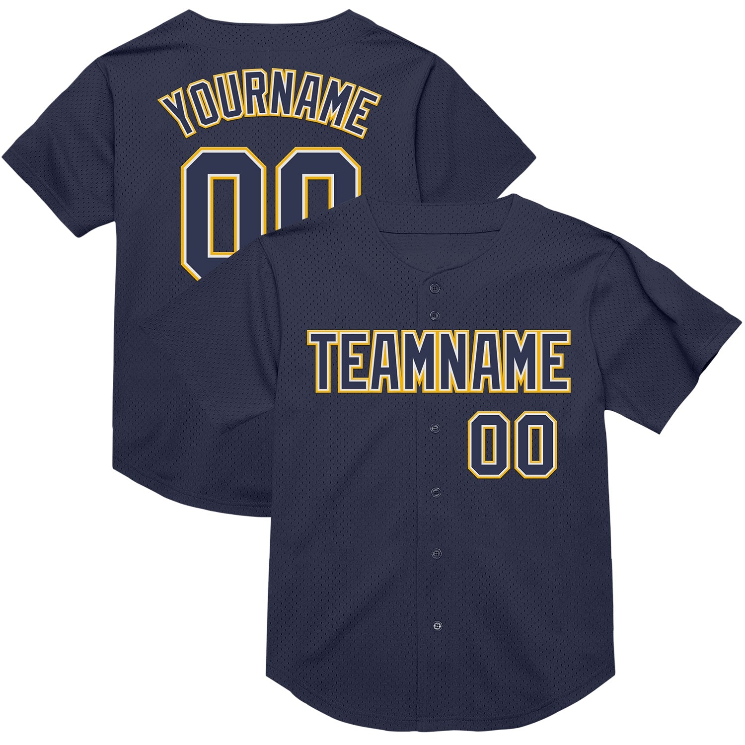 Custom Navy White-Gold Mesh Authentic Throwback Baseball Jersey