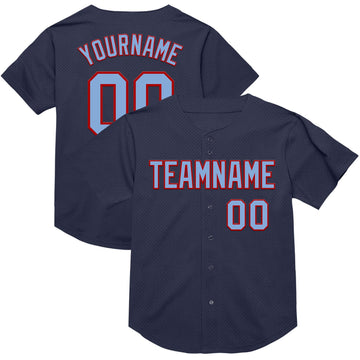 Custom Navy Light Blue-Red Mesh Authentic Throwback Baseball Jersey