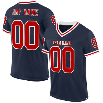 Custom Navy Red-White Mesh Authentic Throwback Football Jersey