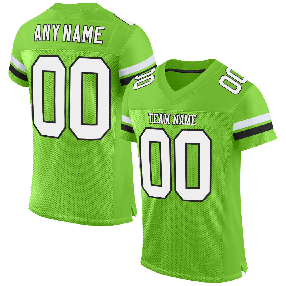 Custom Neon Green White-Black Mesh Authentic Football Jersey