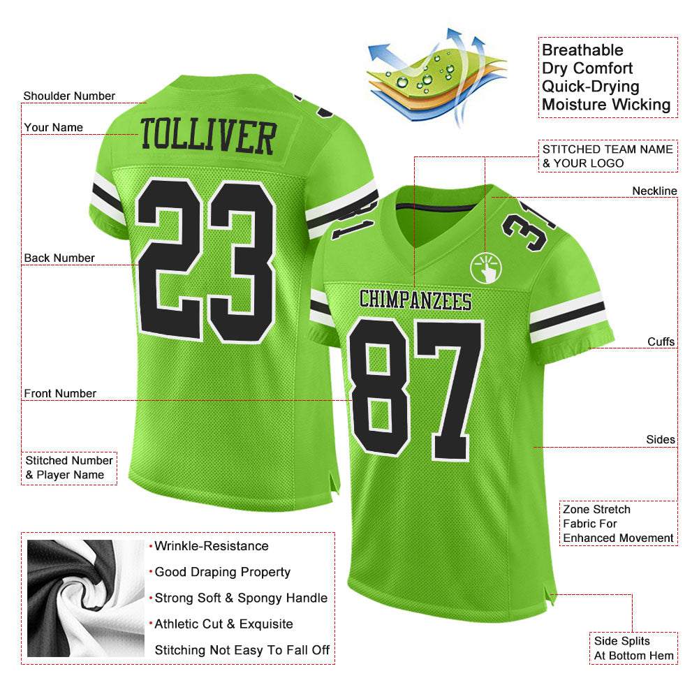 Custom Neon Green Black-White Mesh Authentic Football Jersey