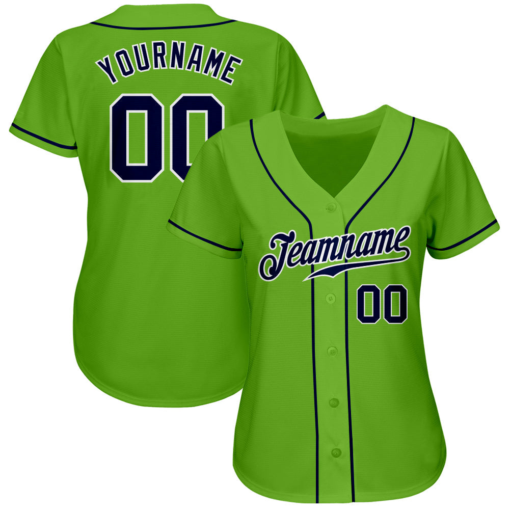 Custom Neon Green Navy-White Authentic Baseball Jersey