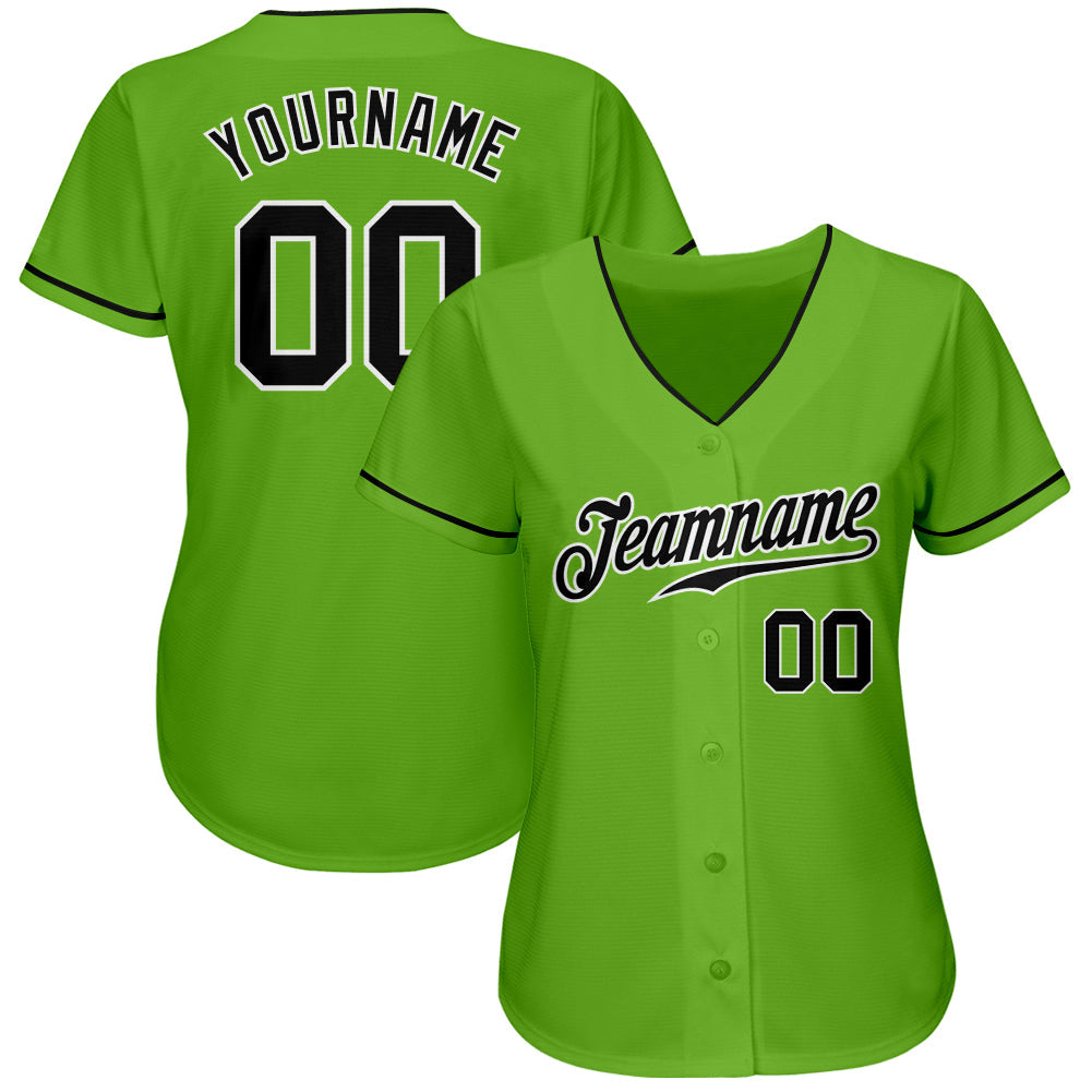 Custom Neon Green Black-White Authentic Baseball Jersey