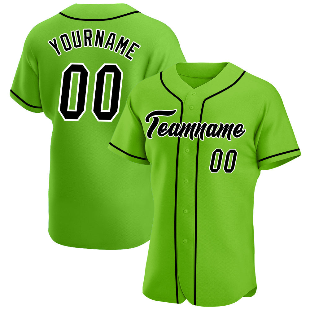 Custom Neon Green Black-White Authentic Baseball Jersey