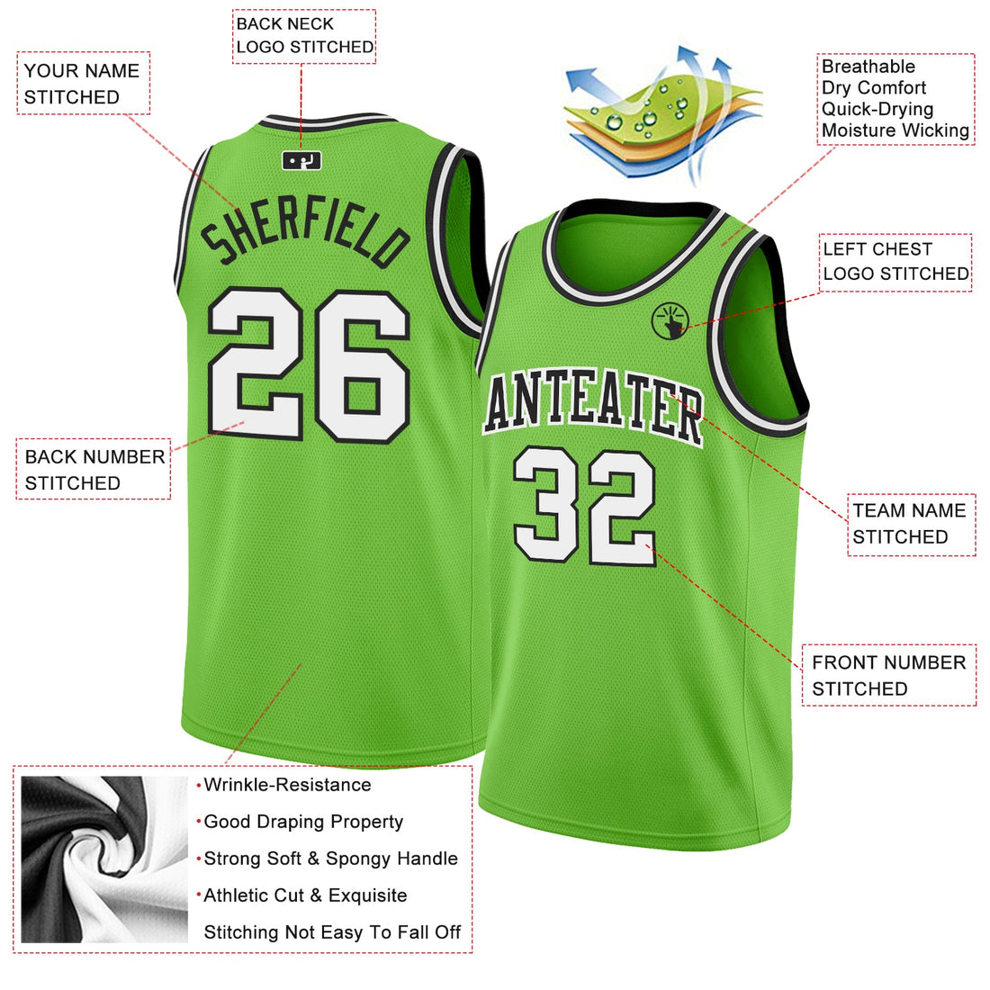 Custom Neon Green White-Black Authentic Basketball Jersey