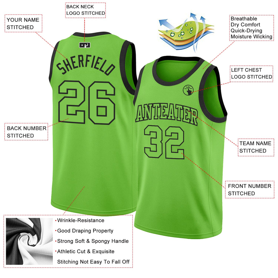 Custom Neon Green Neon Green-Black Authentic Basketball Jersey