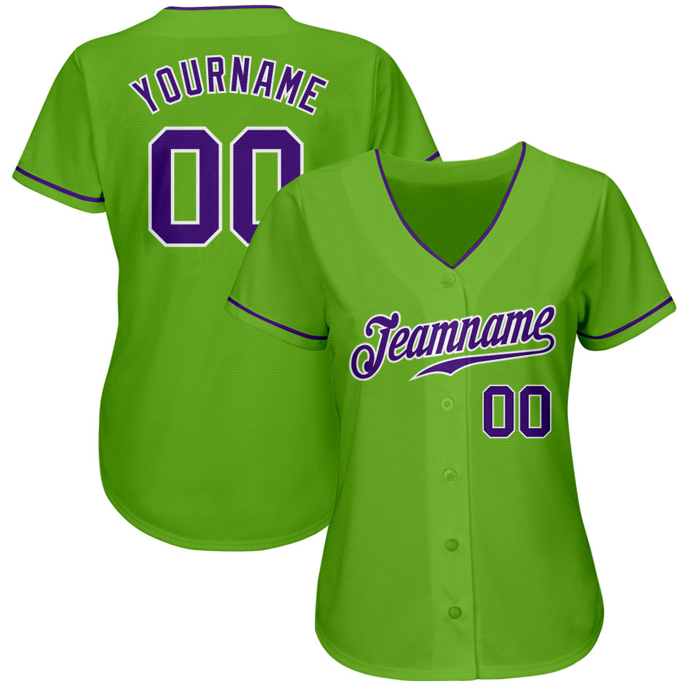 Custom Neon Green Purple-White Authentic Baseball Jersey