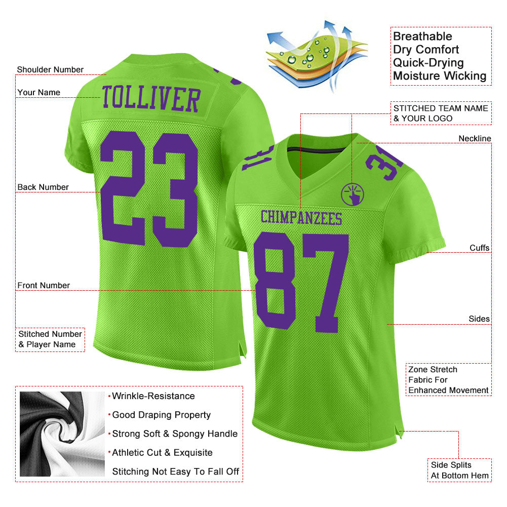 Custom Neon Green Purple Mesh Authentic Football Jersey