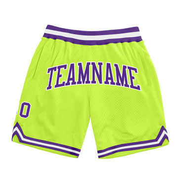 Custom Neon Green Purple-White Authentic Throwback Basketball Shorts