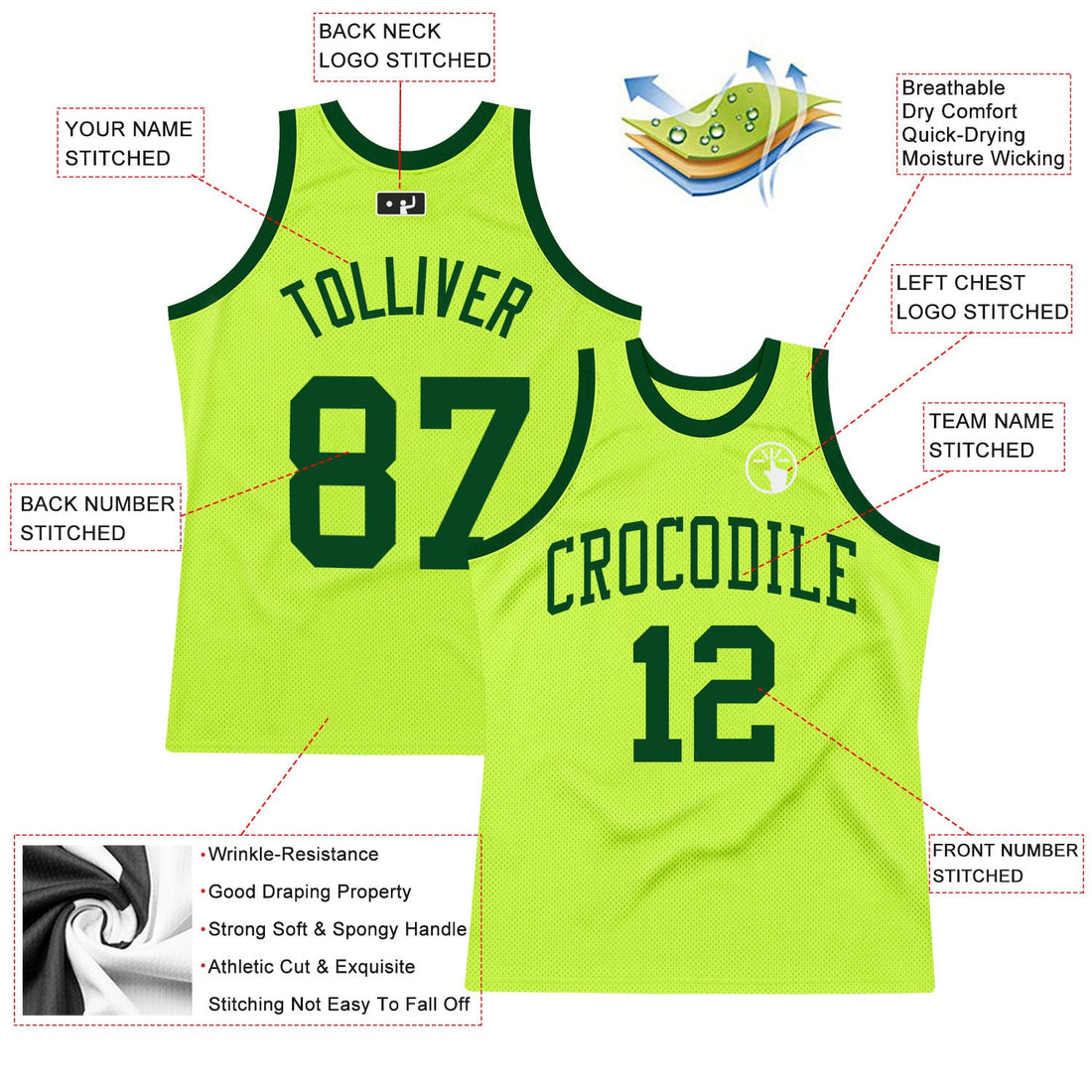 Custom Neon Green Green Authentic Throwback Basketball Jersey