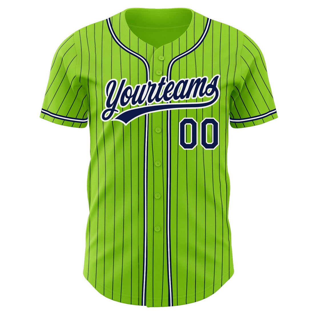 Custom Neon Green Navy Pinstripe Navy-White Authentic Baseball Jersey