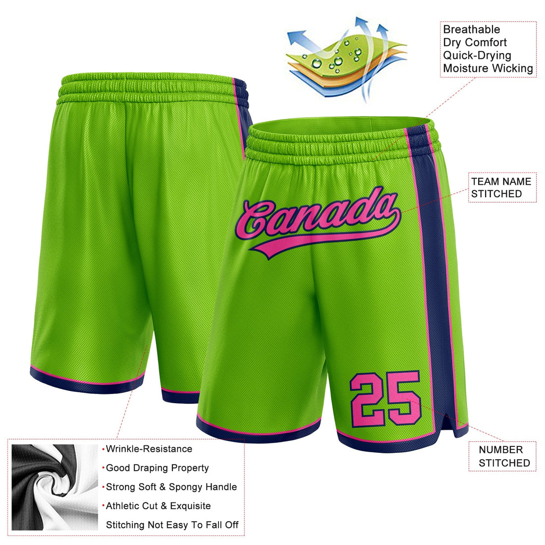 Custom Neon Green Pink-Navy Authentic Basketball Shorts