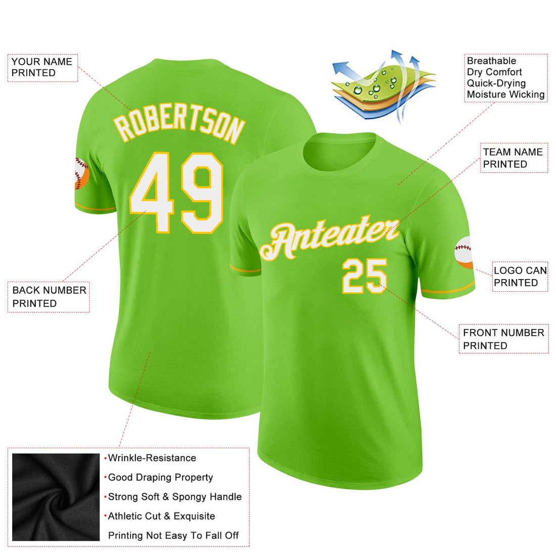 Custom Neon Green White-Yellow Performance T-Shirt