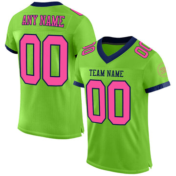 Custom Neon Green Pink-Navy Mesh Authentic Football Jersey