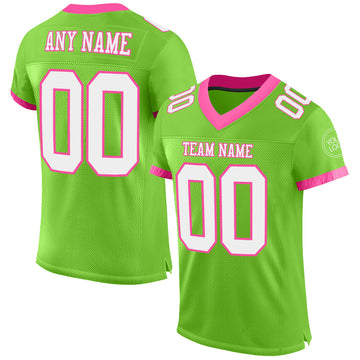 Custom Neon Green White-Pink Mesh Authentic Football Jersey