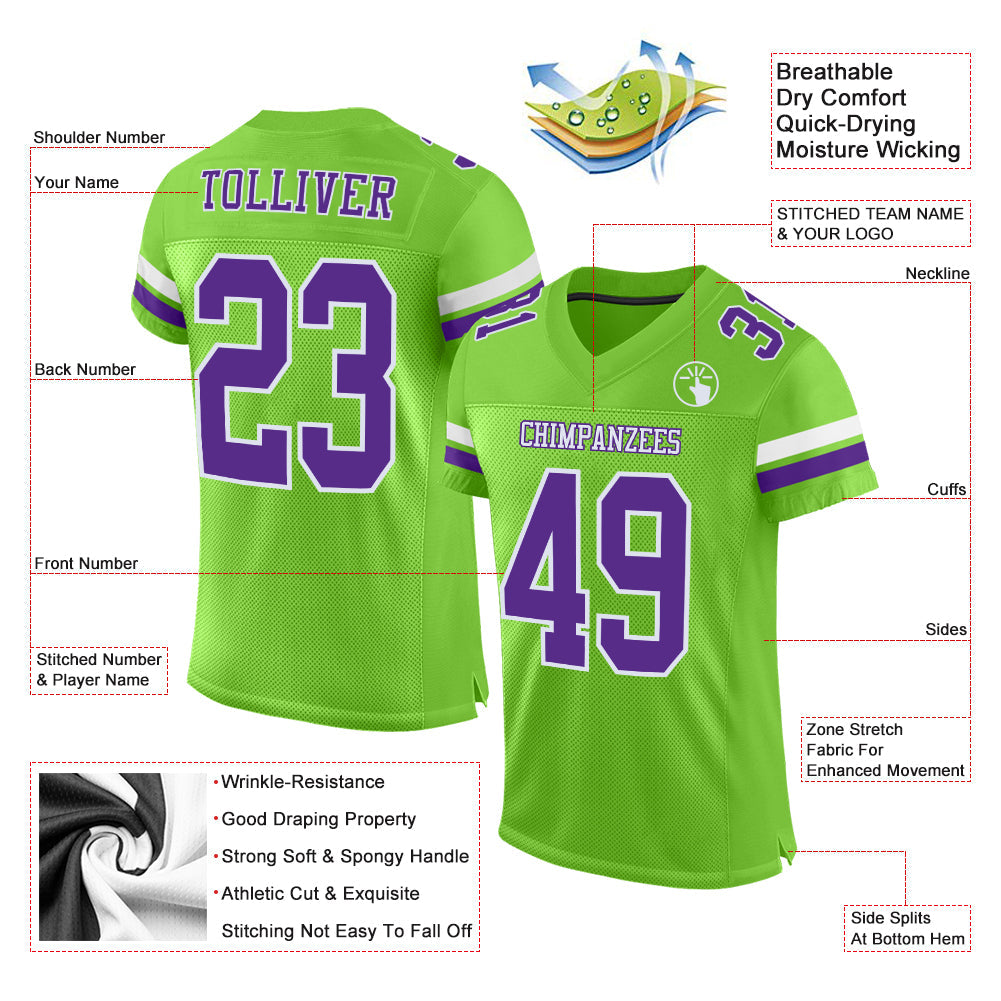 Custom Neon Green Purple-White Mesh Authentic Football Jersey