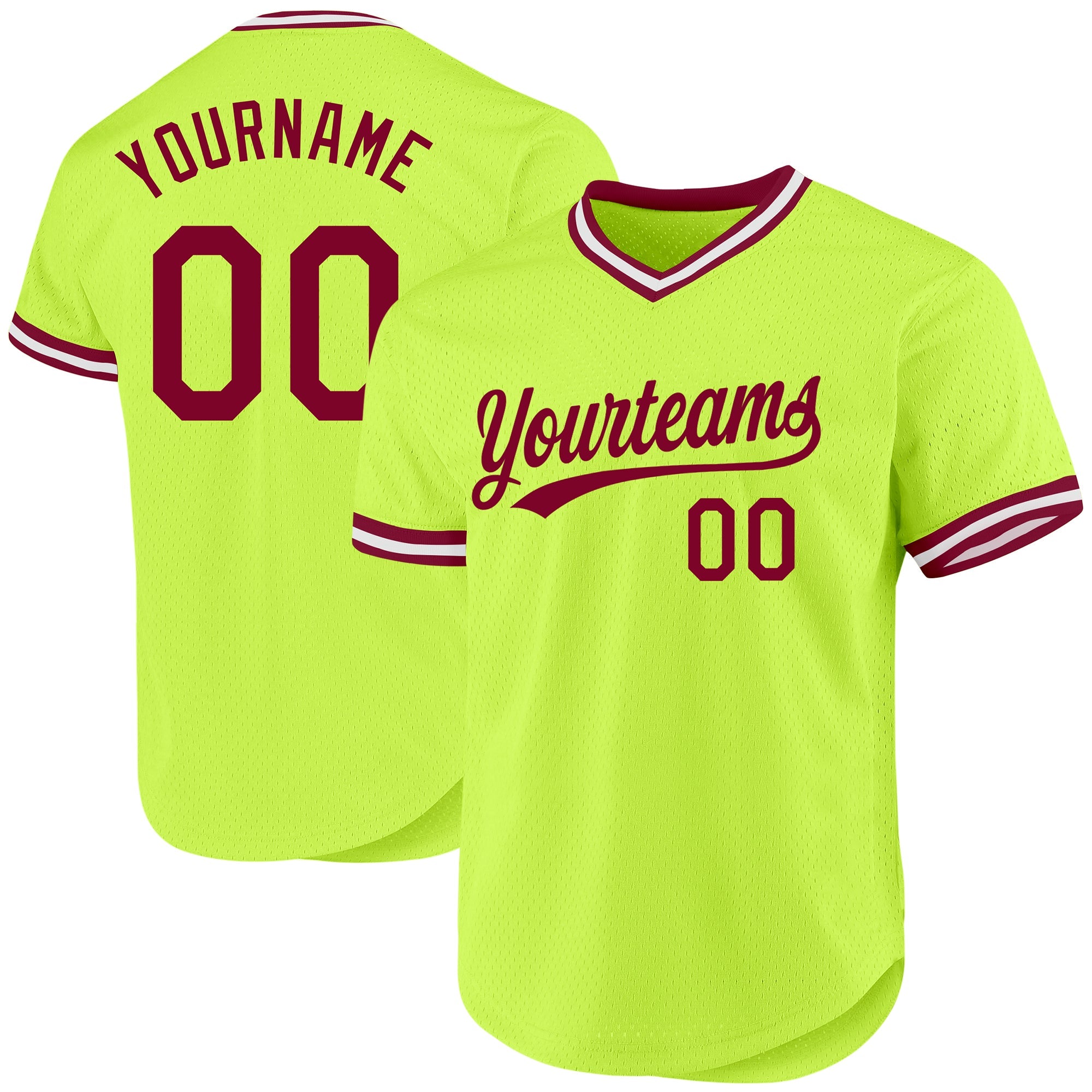 Custom Neon Green Maroon-White Authentic Throwback Baseball Jersey