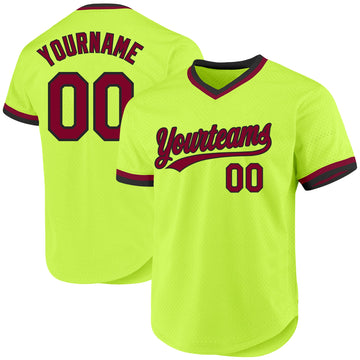 Custom Neon Green Maroon-Black Authentic Throwback Baseball Jersey