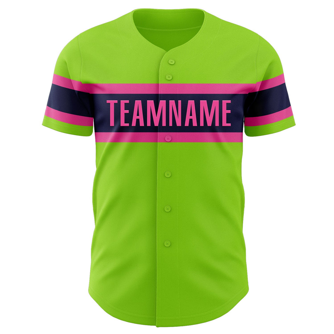 Custom Neon Green Pink-Navy Authentic Baseball Jersey