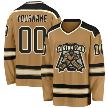 Custom Old Gold Black-Cream Hockey Jersey