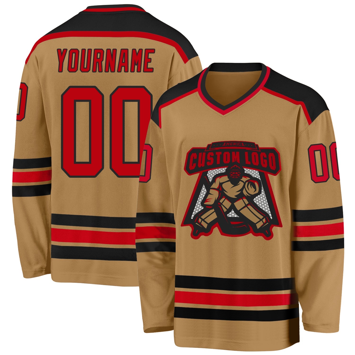 Custom Old Gold Red-Black Hockey Jersey