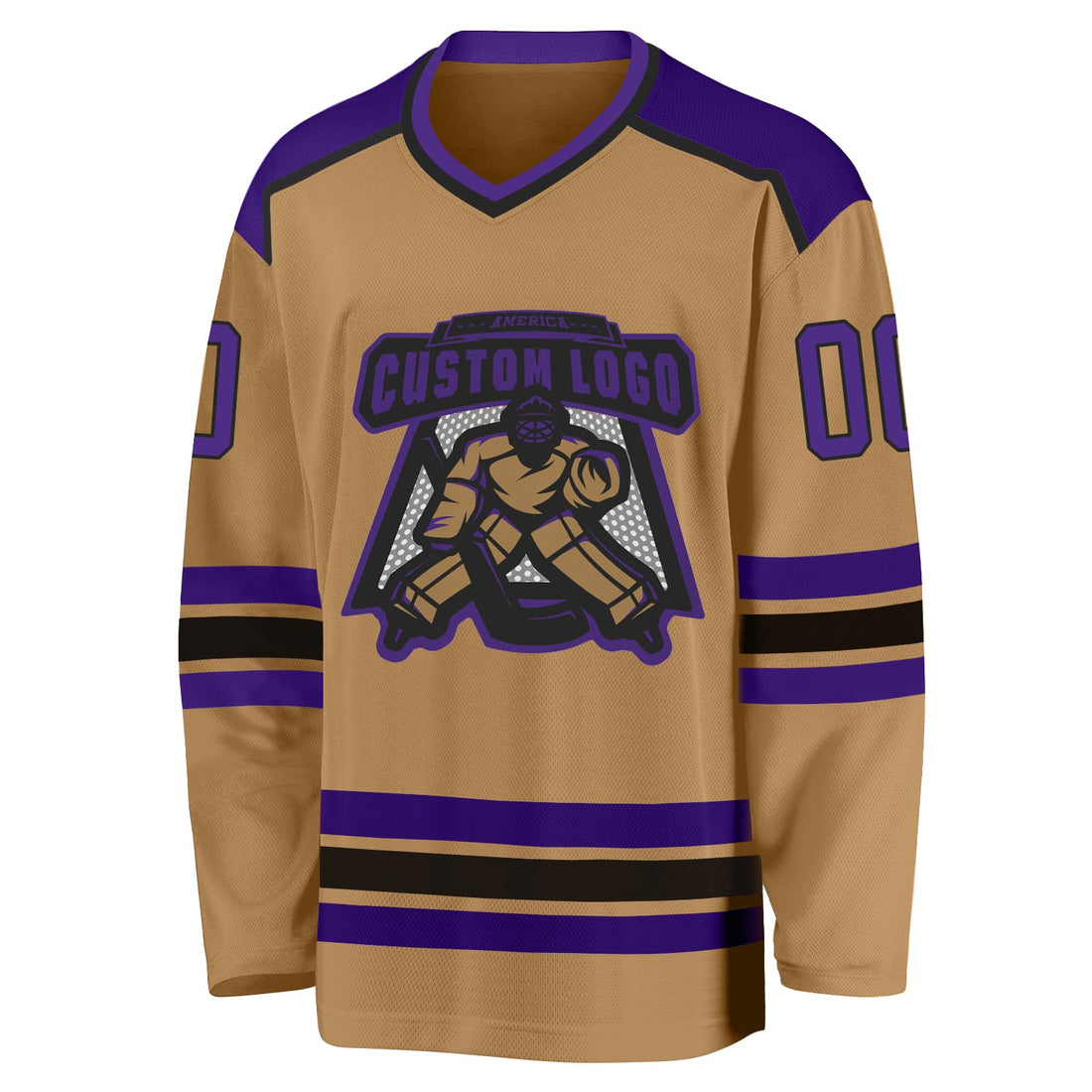 Custom Old Gold Purple-Black Hockey Jersey