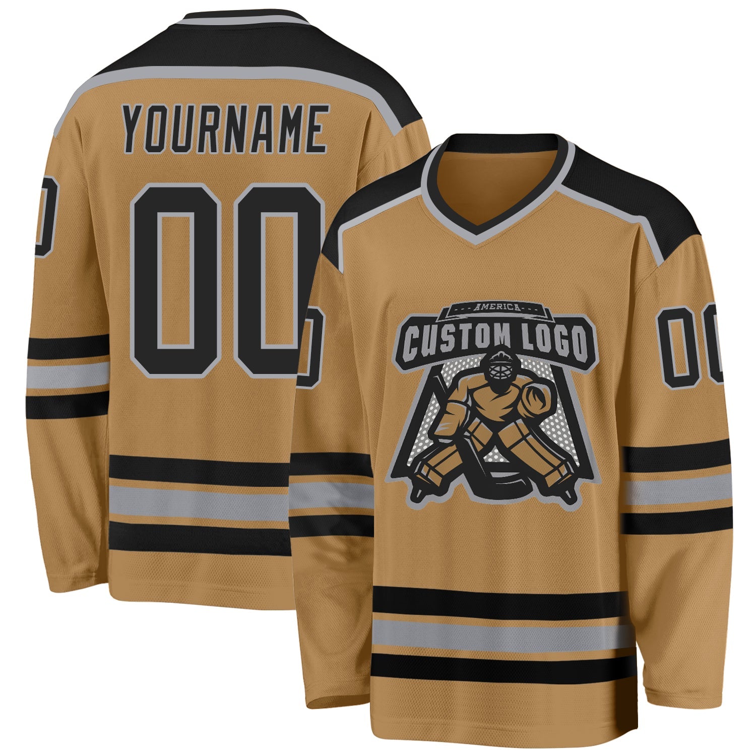 Custom Old Gold Black-Gray Hockey Jersey