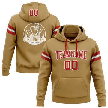 Custom Stitched Old Gold Red-White Football Pullover Sweatshirt Hoodie