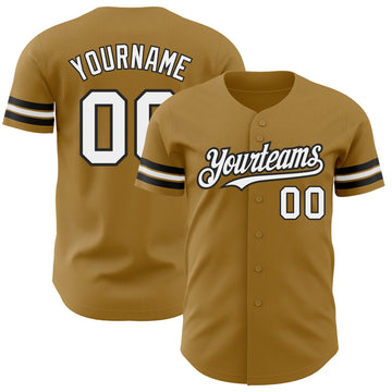 Custom Old Gold White-Black Authentic Baseball Jersey