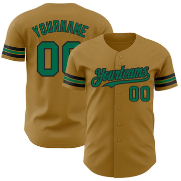 Custom Old Gold Kelly Green-Black Authentic Baseball Jersey