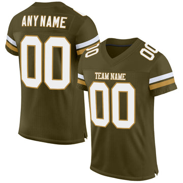 Custom Olive White-Old Gold Mesh Authentic Salute To Service Football Jersey