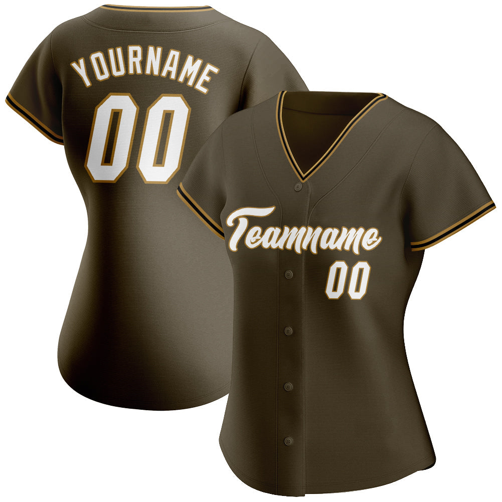 Custom Olive White-Old Gold Authentic Salute To Service Baseball Jersey