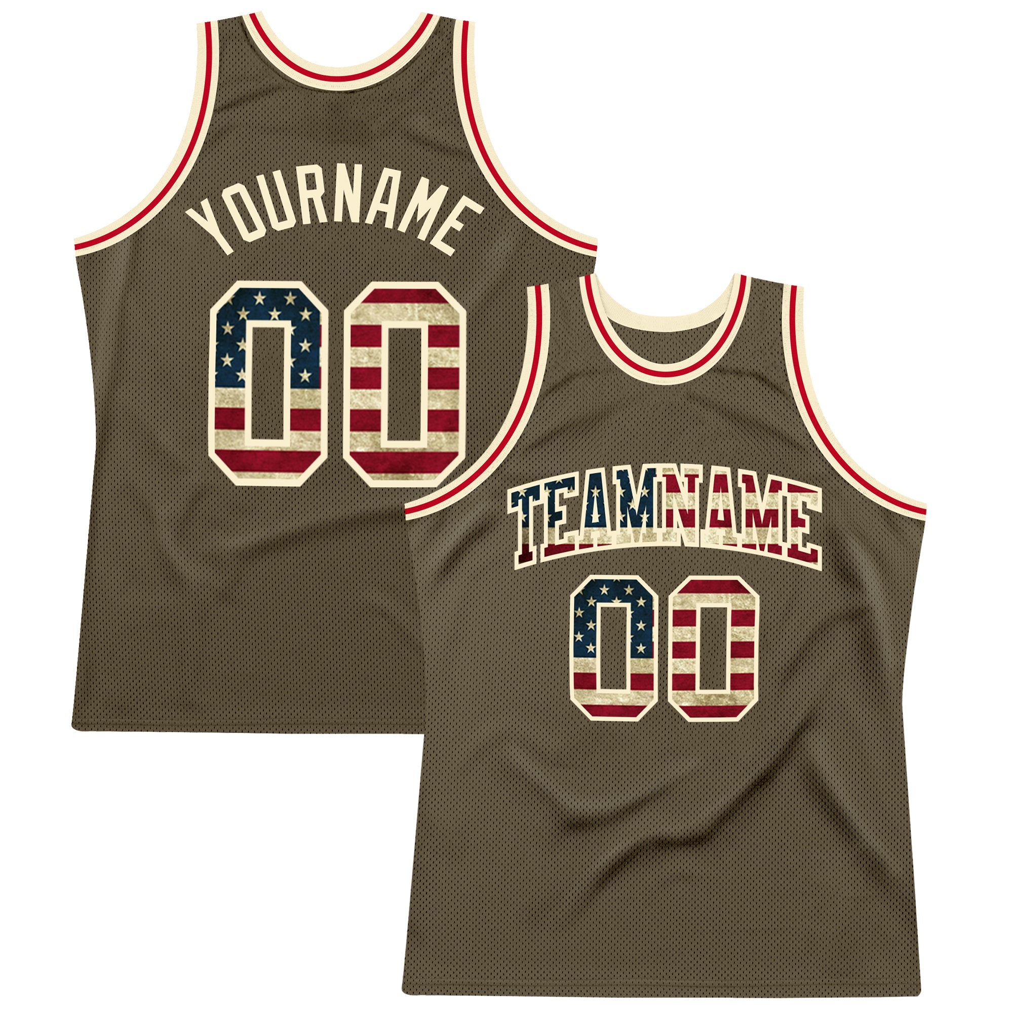 Custom Olive Vintage USA Flag-Cream Authentic Throwback Salute To Service  Basketball Jersey