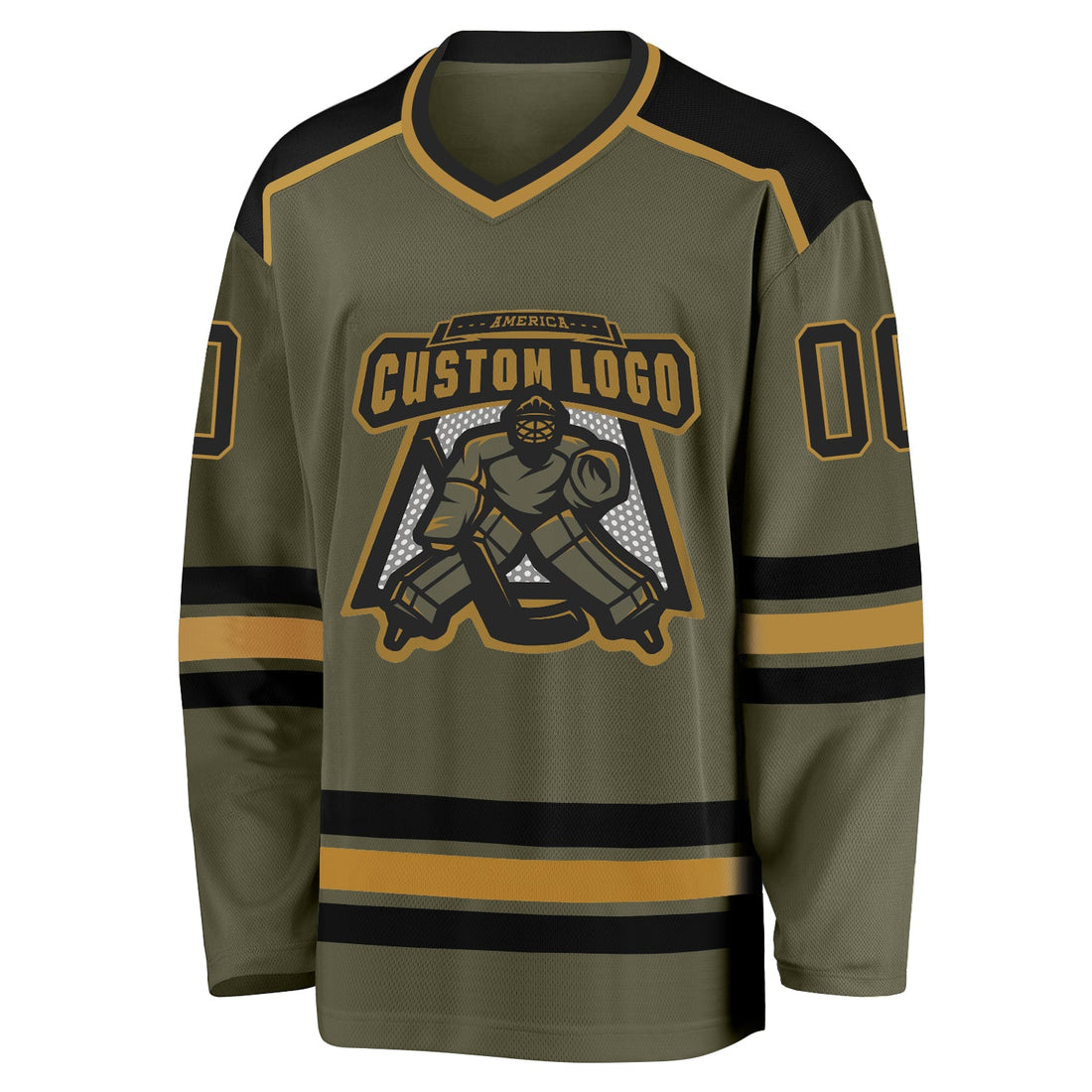 Custom Olive Black-Old Gold Salute To Service Hockey Jersey